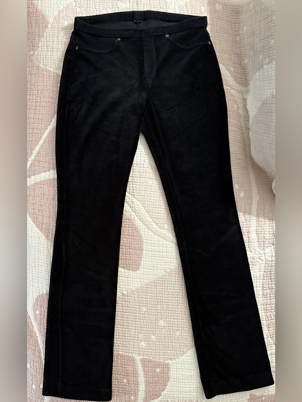 BLACK PULL-UP MOCK-CORDUROY STRETCHY PANTS